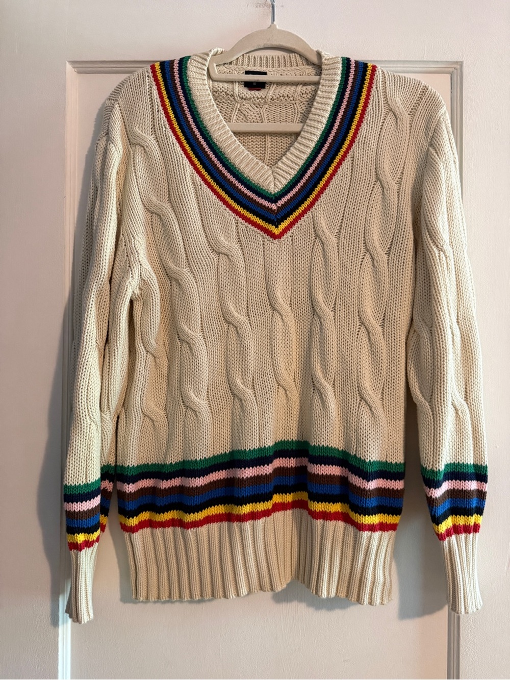 Rowing Blazers x Target Unisex Rainbow Stripe V-Neck Cable Knit Sweater Small - Picture 4 of 9